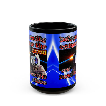 defy conquer reach - Black Mug (blue-white wave)
