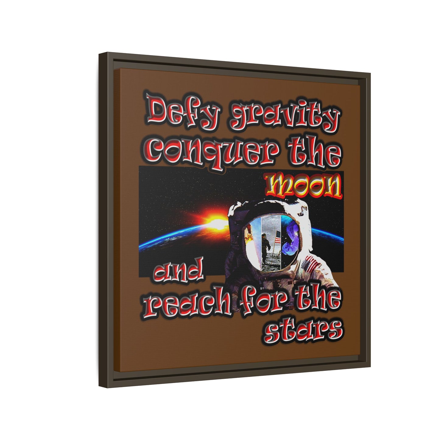 defy conquer reach - framed canvas art (brown)