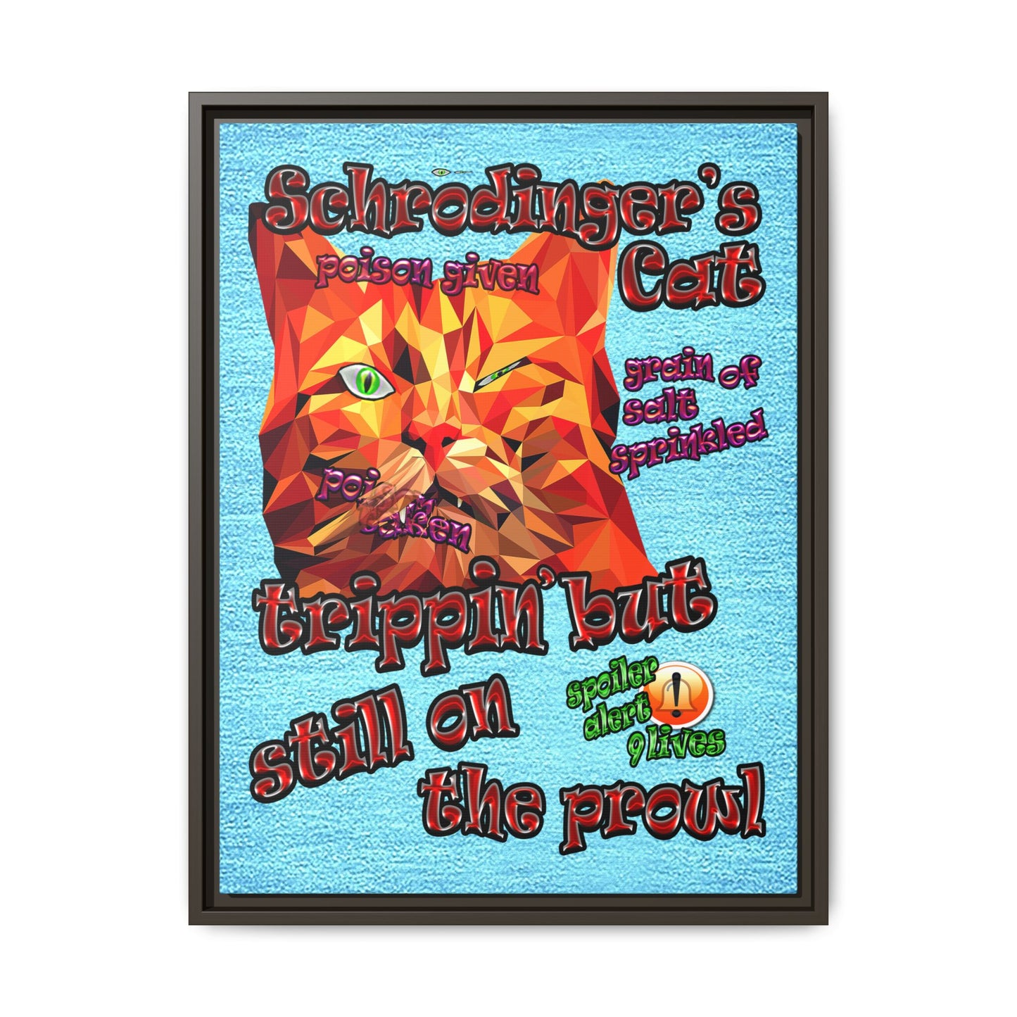 schrodinger's cat - framed canvas art (faded blue)