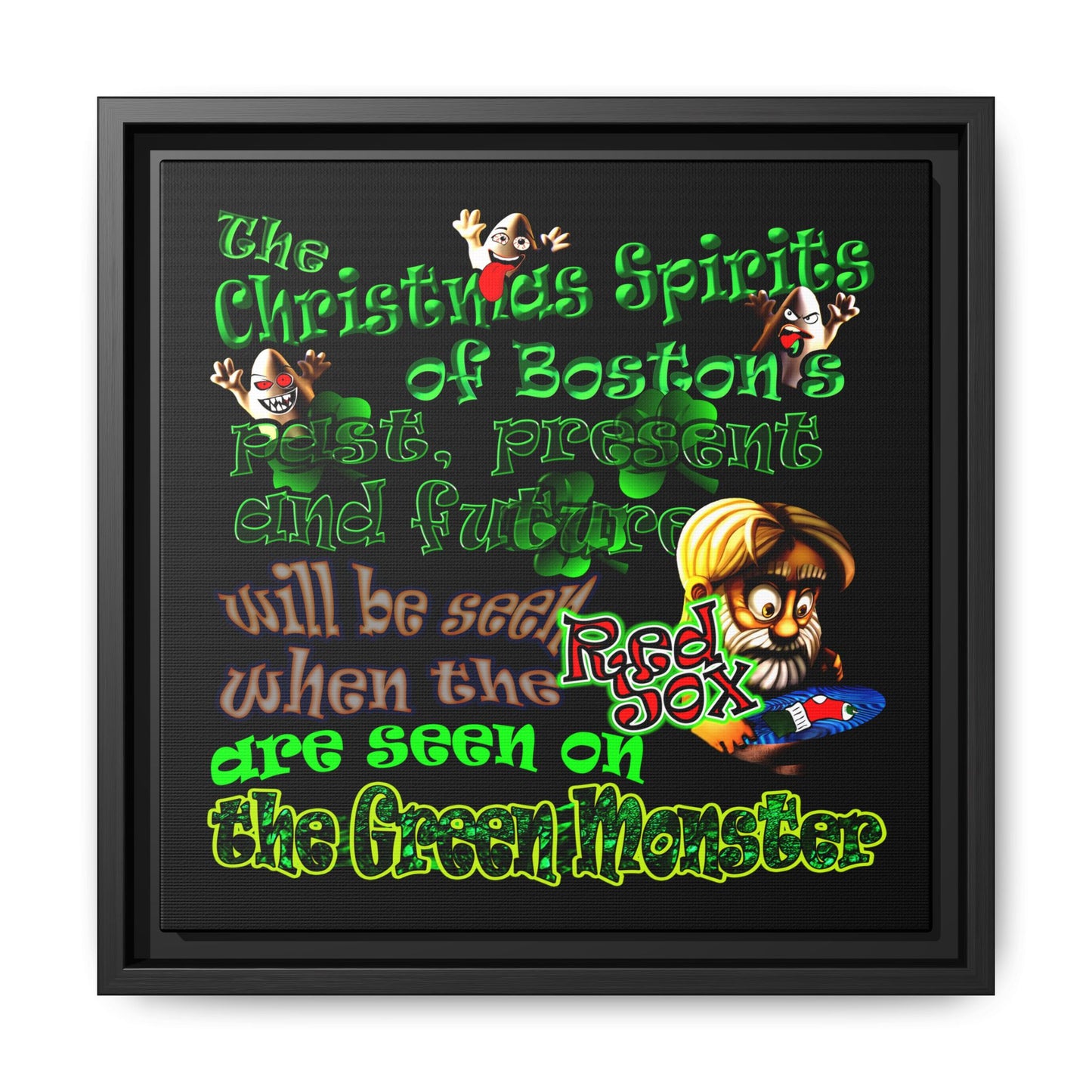 christmas spirits of boston - framed canvas art (black)