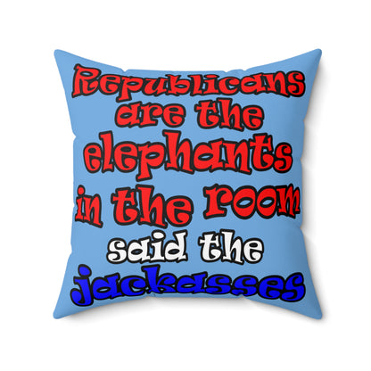donkeys and elephants - Spun Polyester Square Pillow - (light blue)