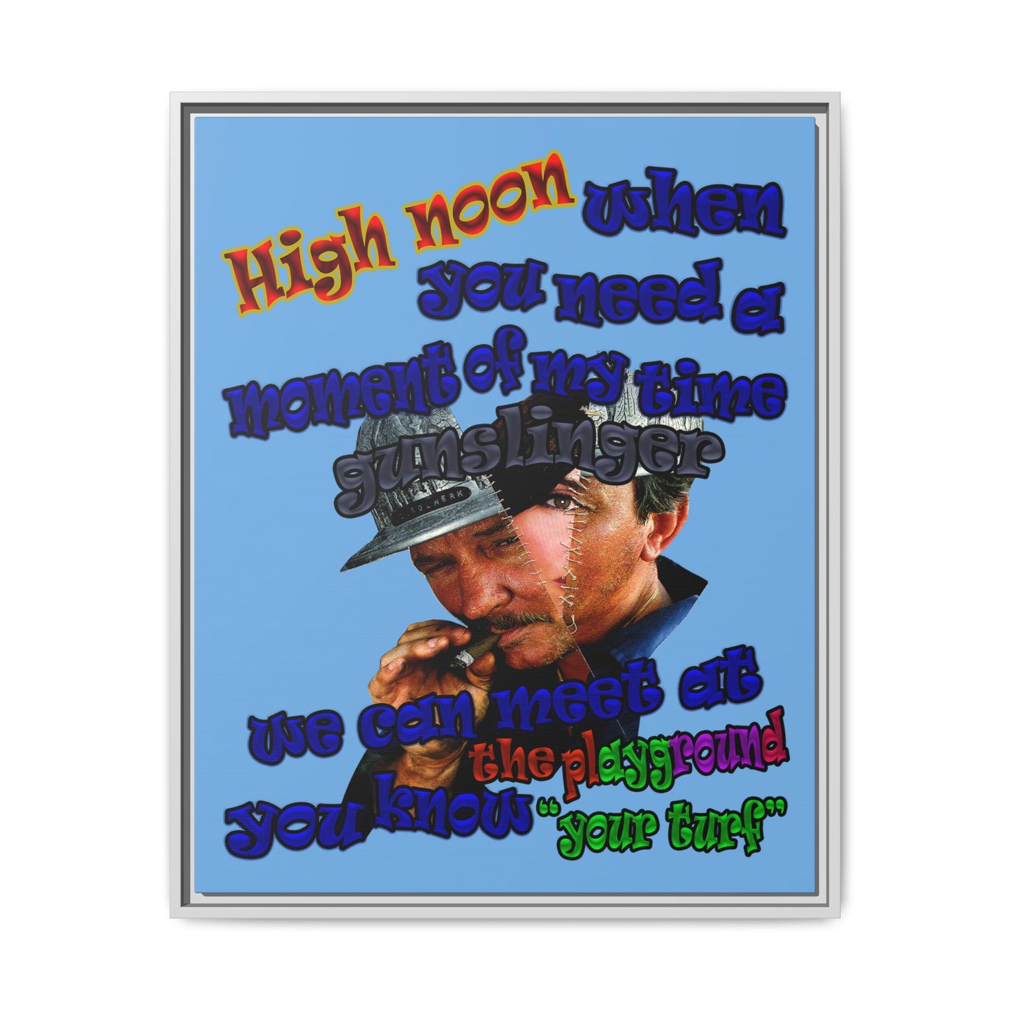 high noon - framed canvas art (light blue)