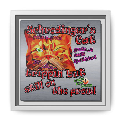 schrodinger's cat - framed canvas art (brushed nickel)