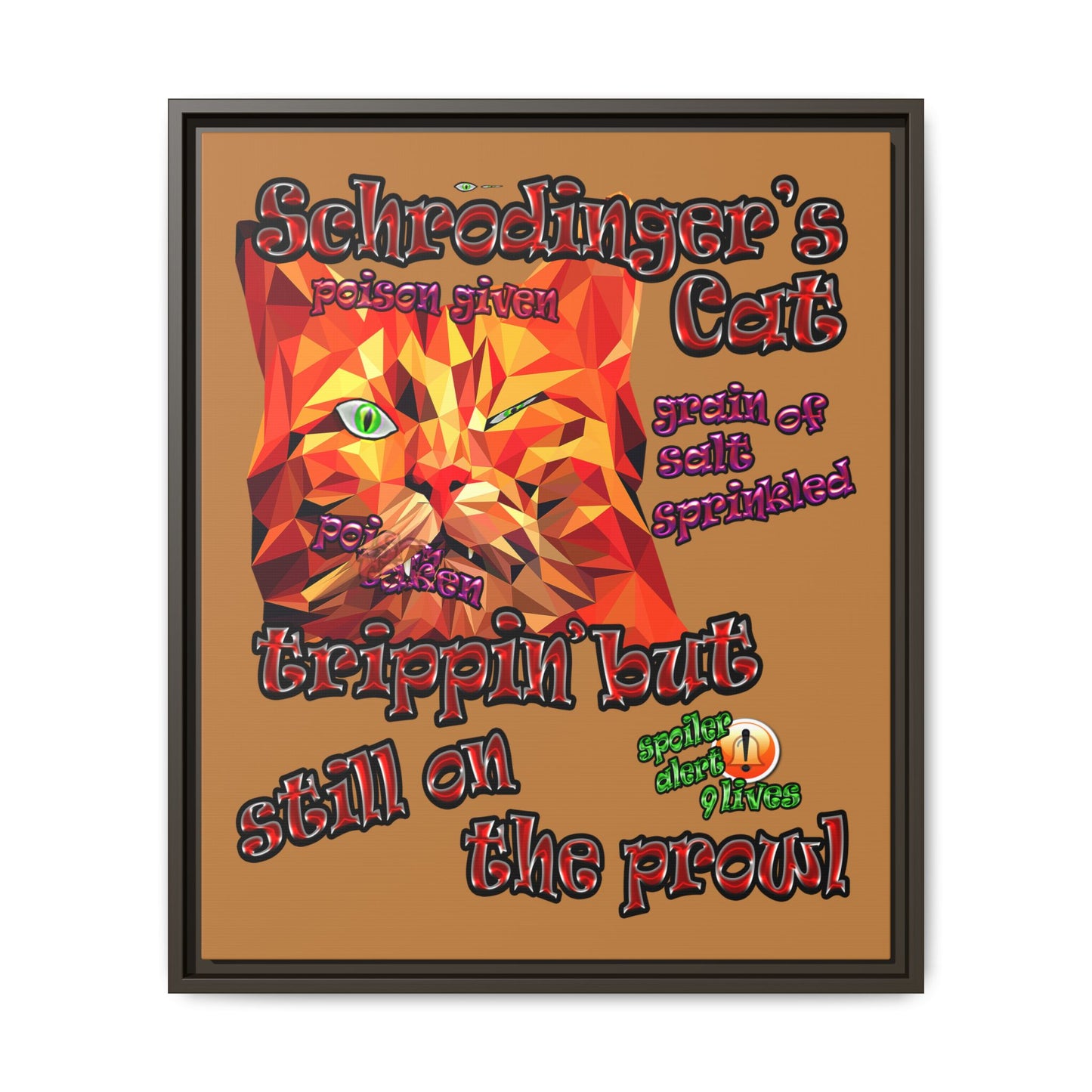 schrodinger's cat - framed canvas art (light brown)