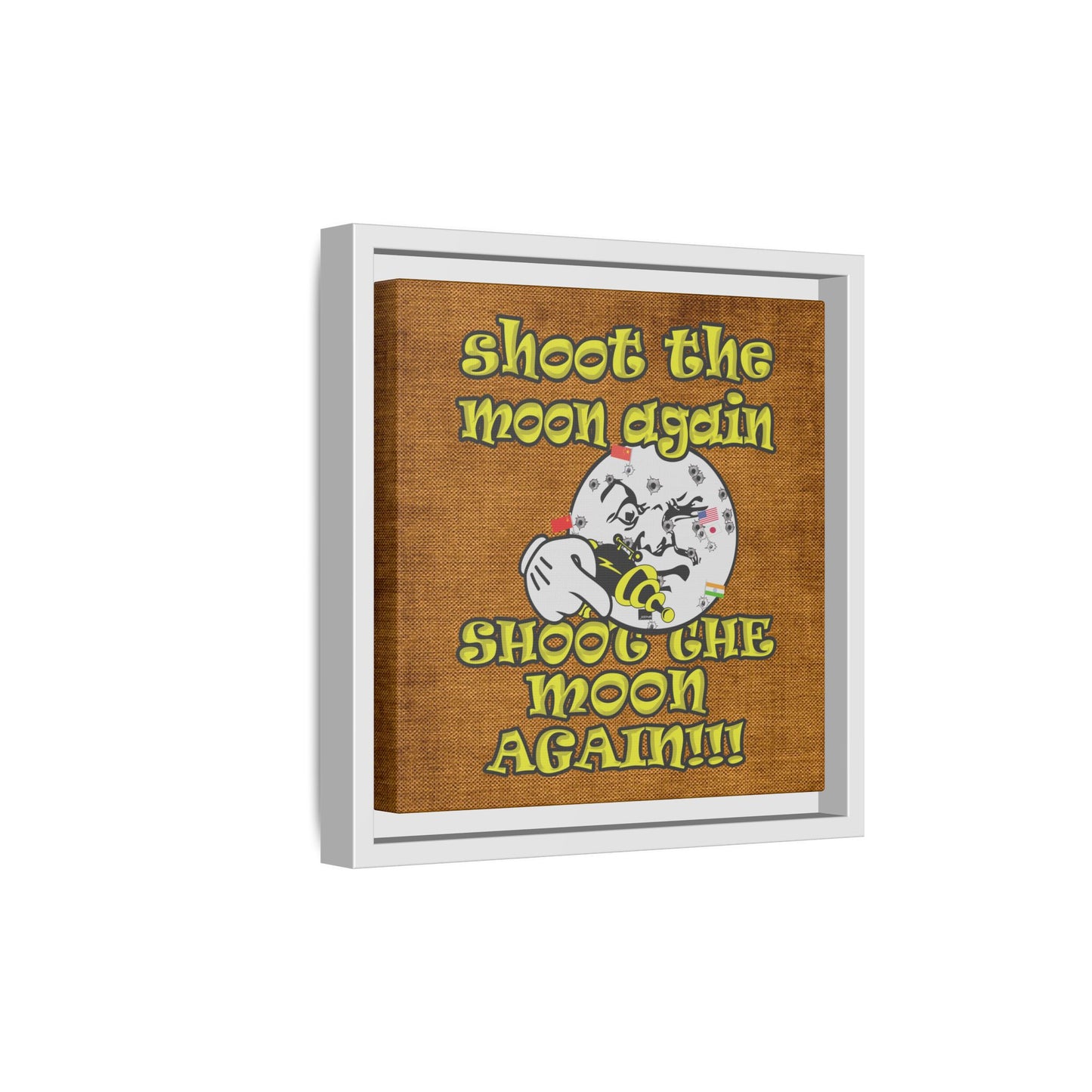 shoot the moon again - framed canvas art (brown papyrus)