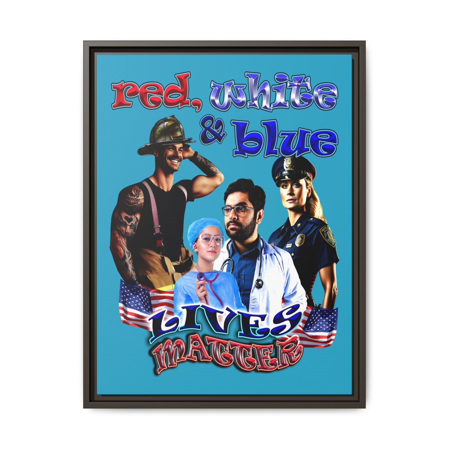 rw&b lives matter - framed canvas art (turquoise)