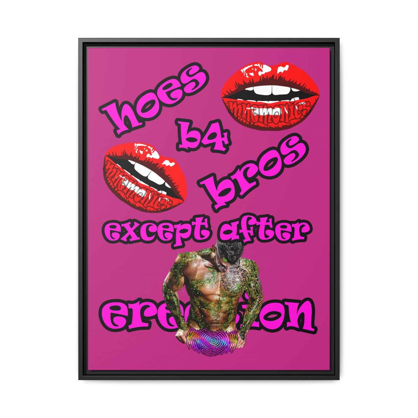 hoes b4 bros - framed canvas art (pink)