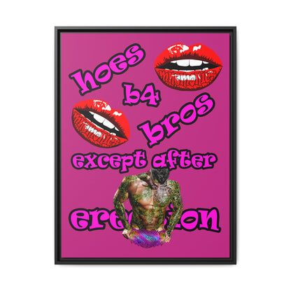 hoes b4 bros - framed canvas art (pink)