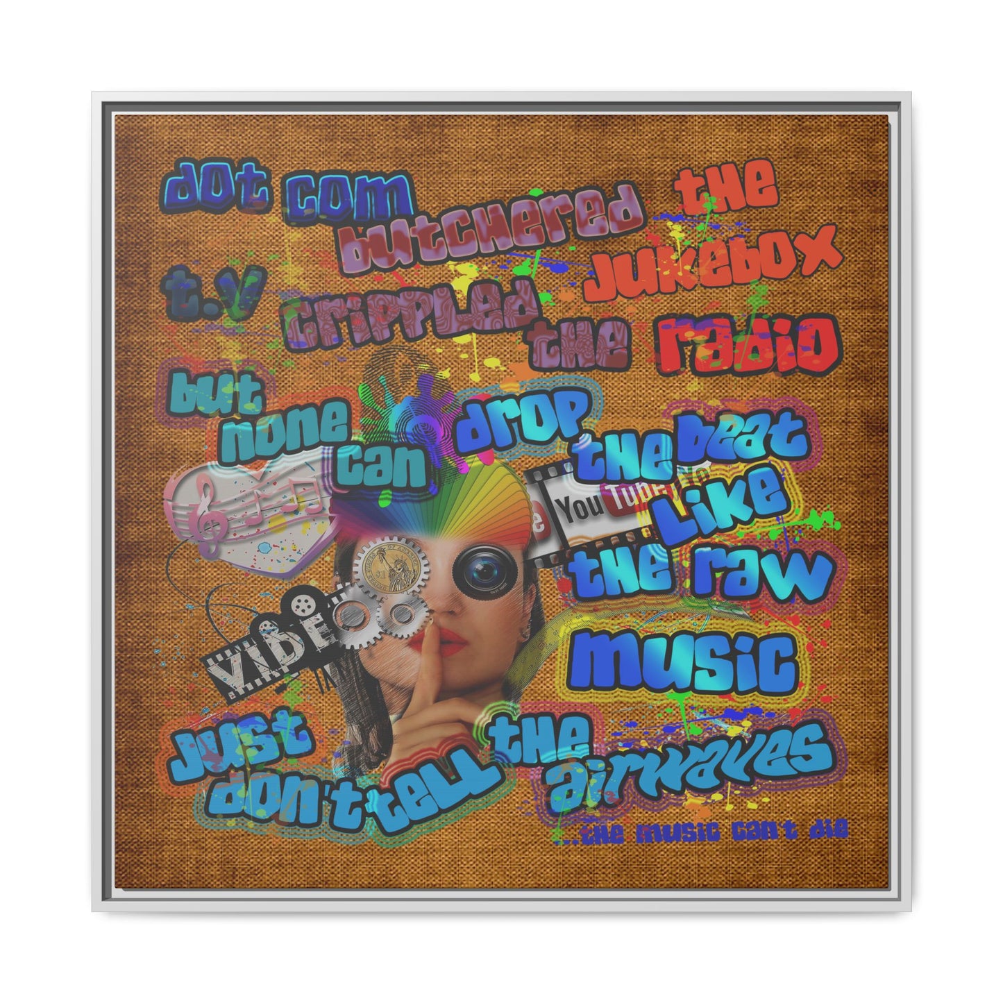drop the beat - framed canvas art (brown papyrus)