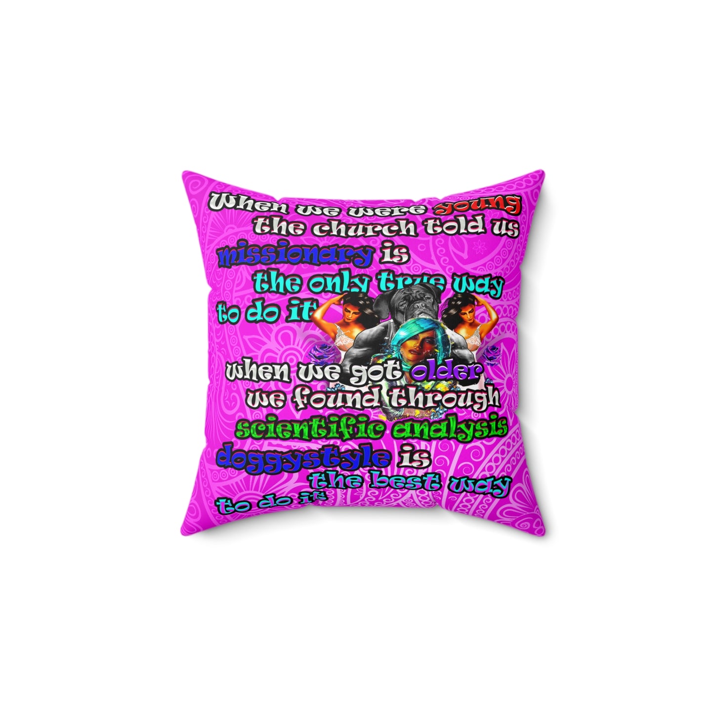 doggystyle - Spun Polyester Square Pillow - (pink swirl)