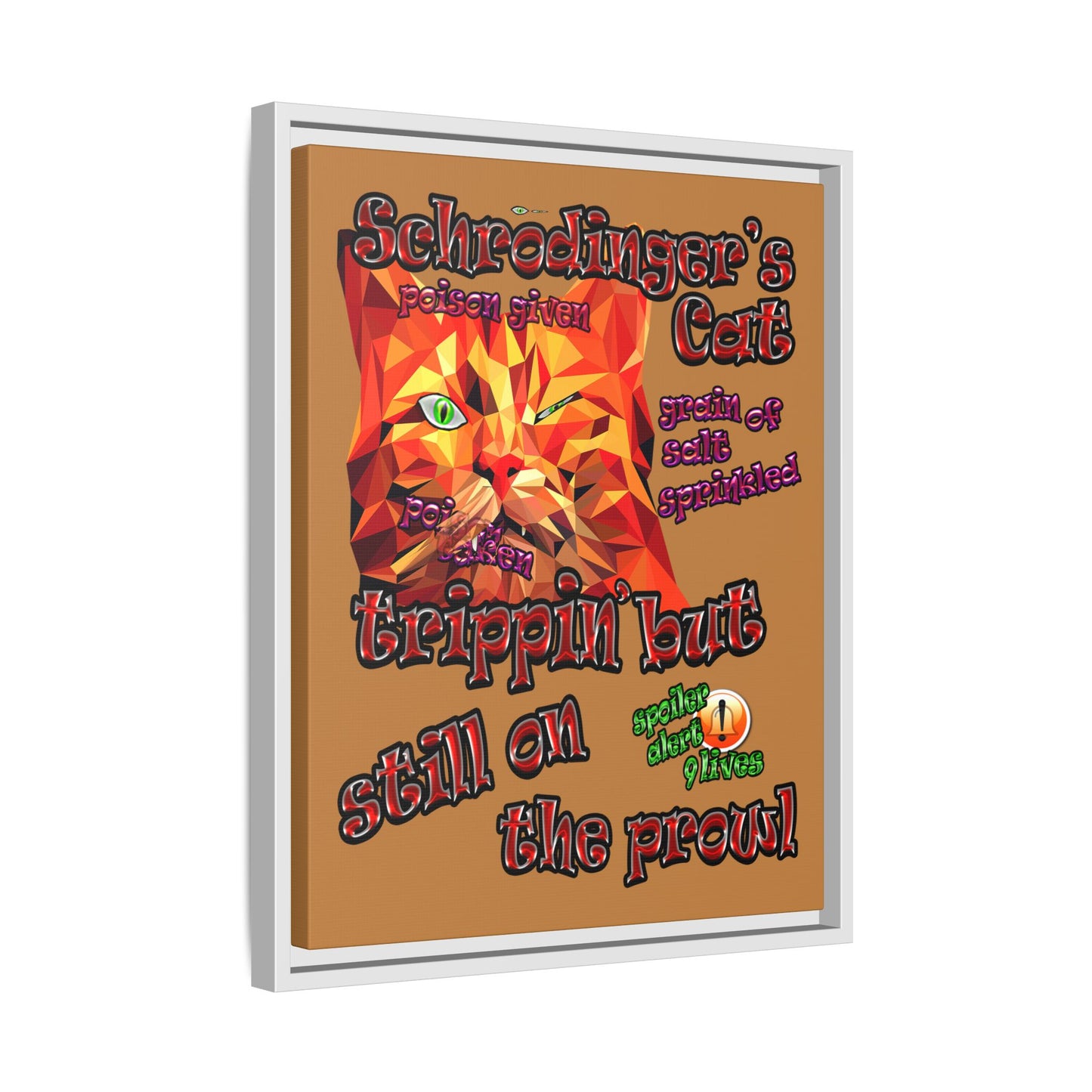 schrodinger's cat - framed canvas art (light brown)
