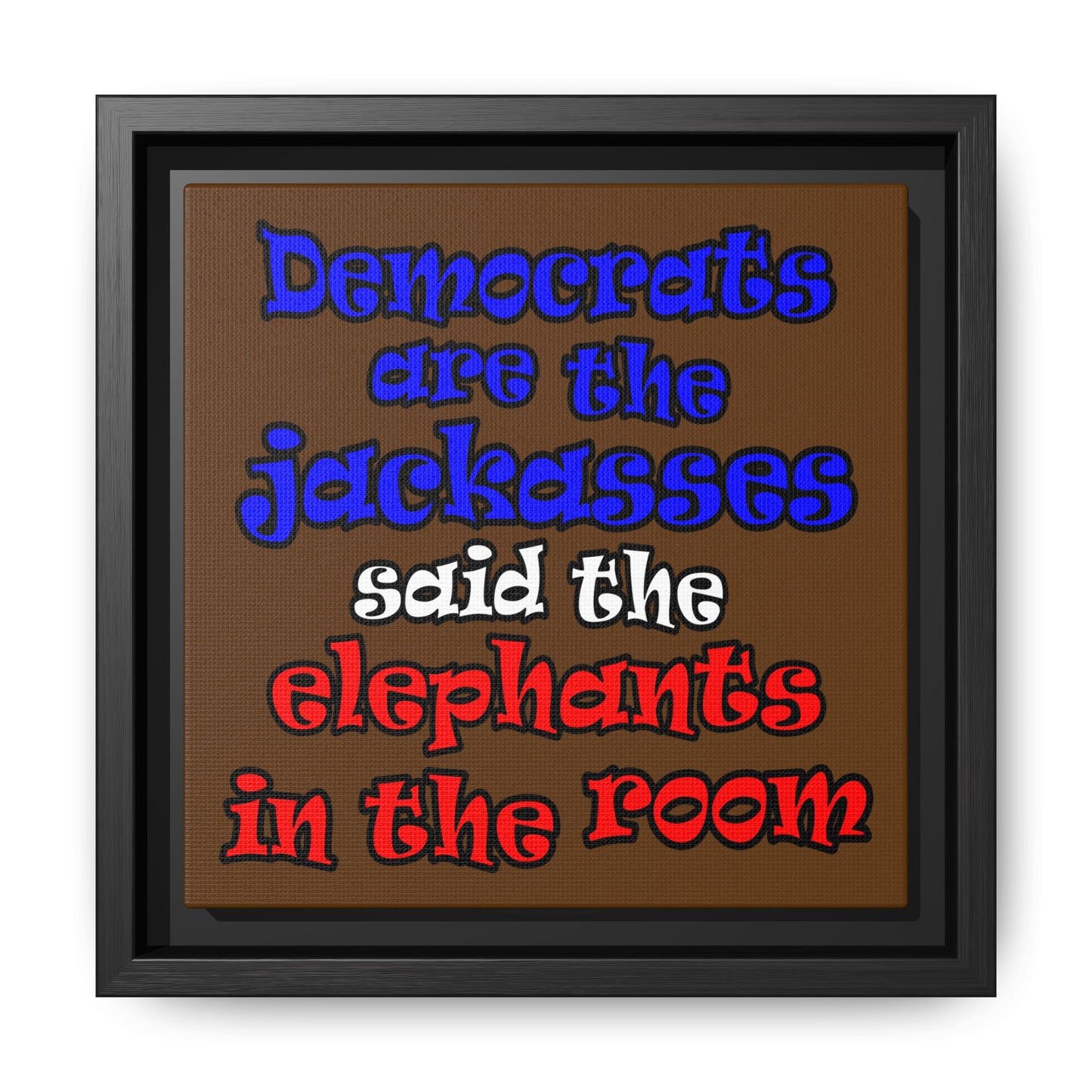donkeys and elephants - framed canvas art (brown)