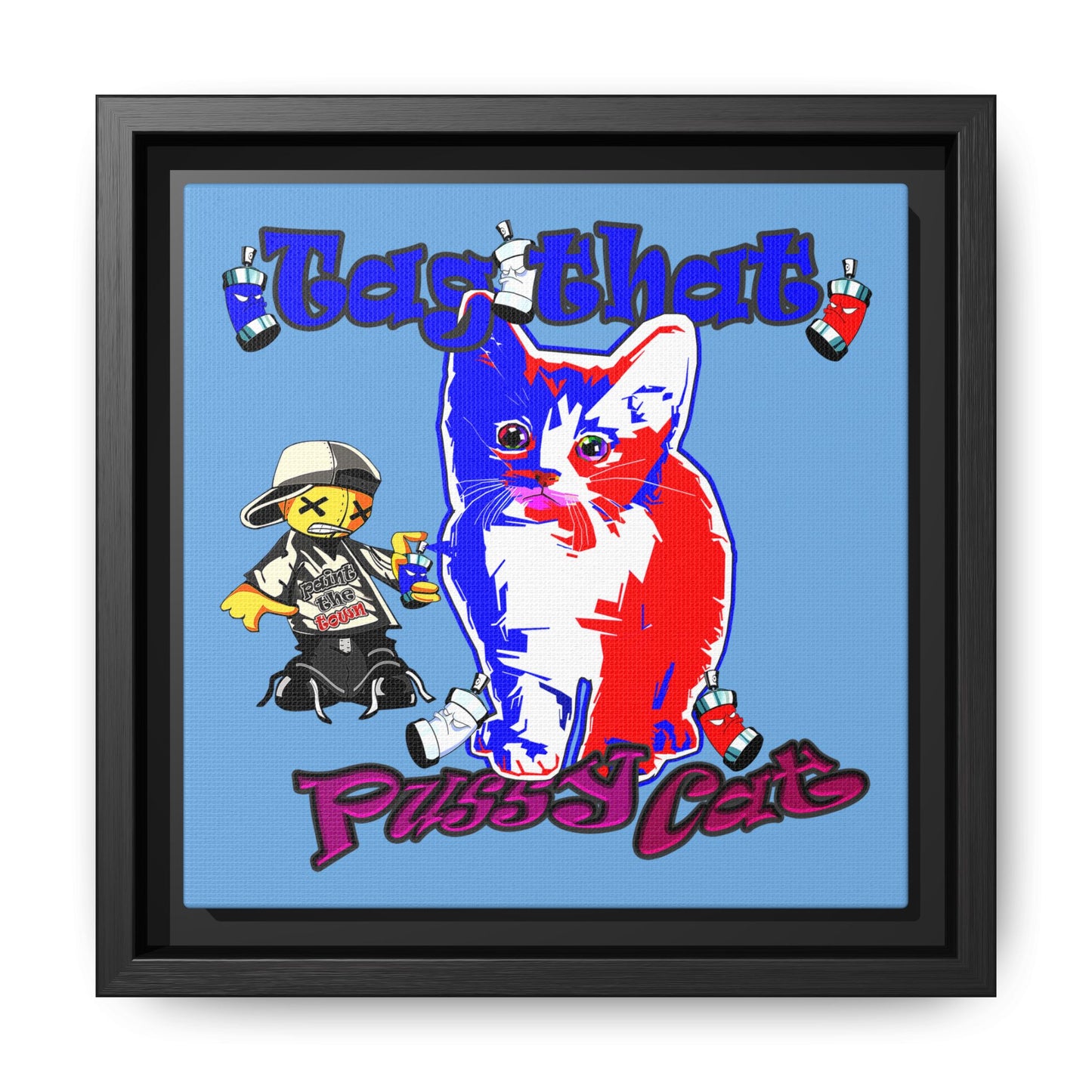 tag that - framed canvas art (light blue)