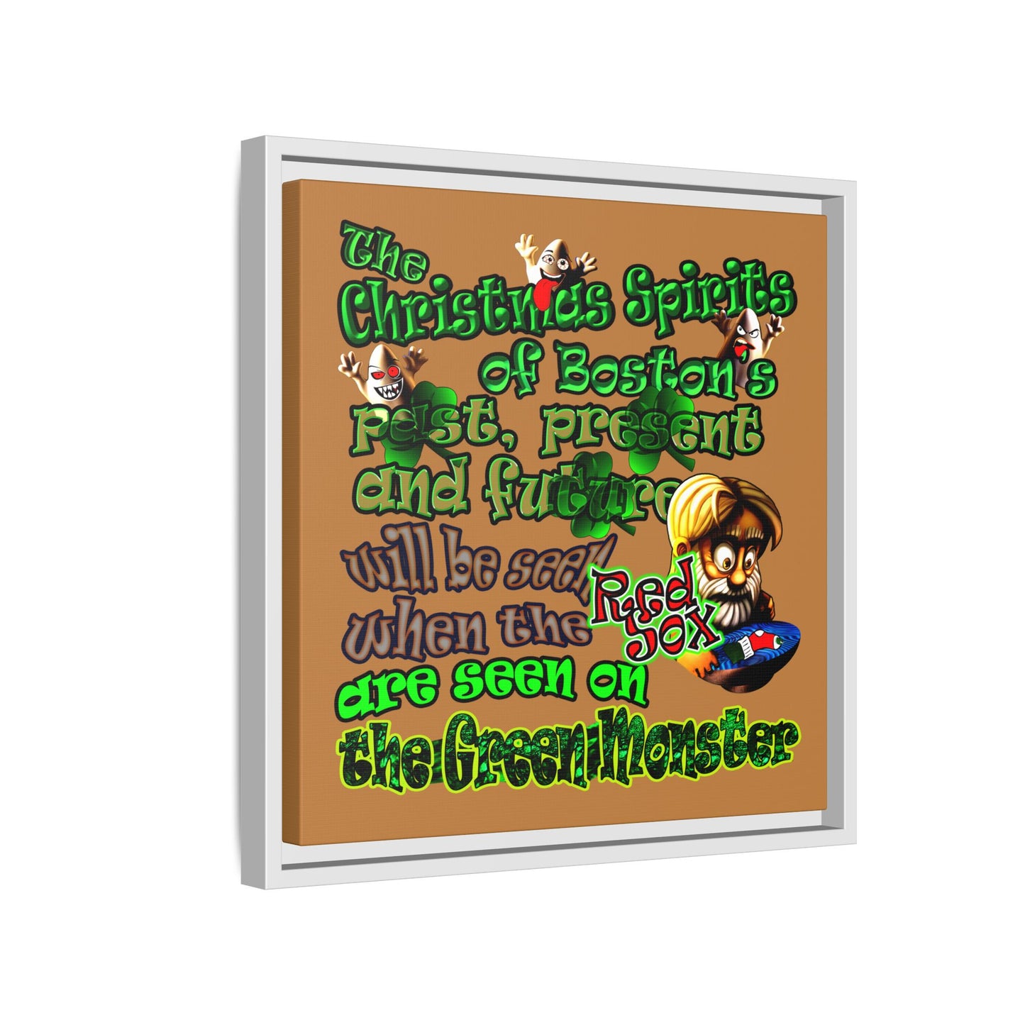 christmas spirits of boston - framed canvas art (light brown)