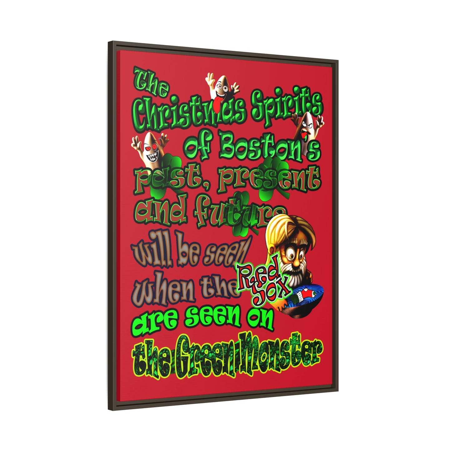 christmas spirits of boston - framed canvas art (dark red)