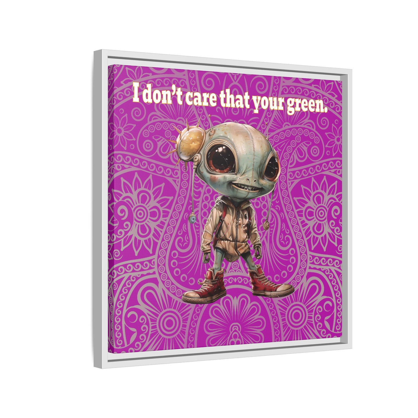 I don't care that your green - framed canvas art (pink swirl)