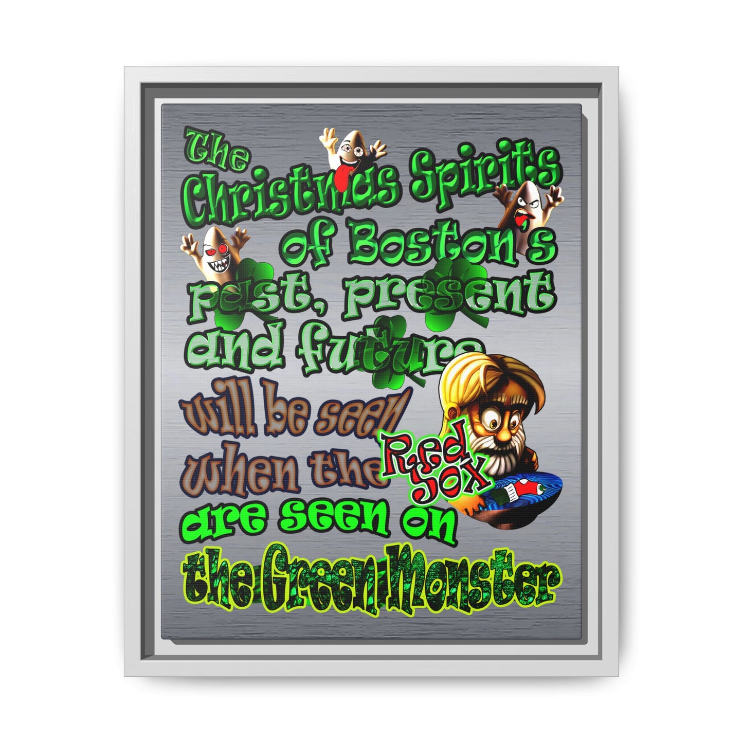 christmas spirits of boston - framed canvas art (brushed nickel)