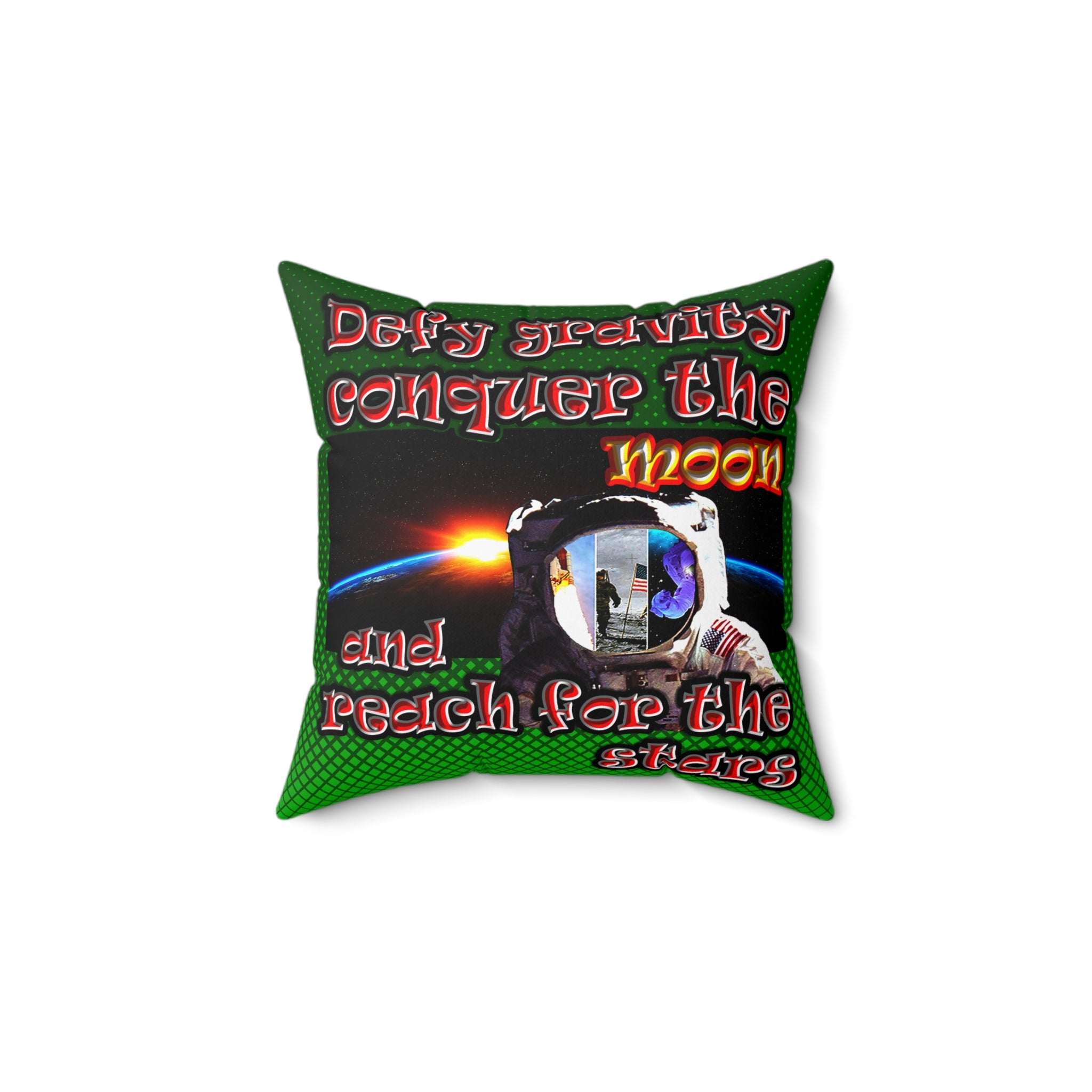 defy conquer reach - Spun Polyester Square Pillow - (logo green)
