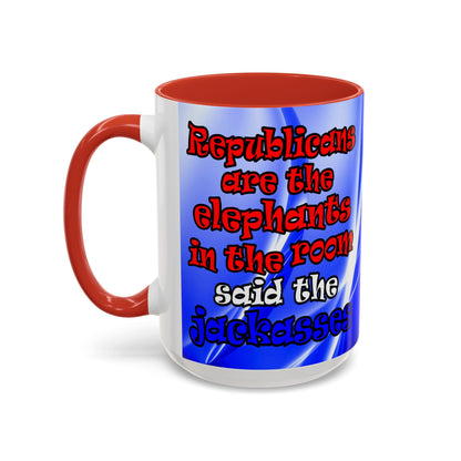 donkeys and elephants - Accent Mug (blue-white wave)