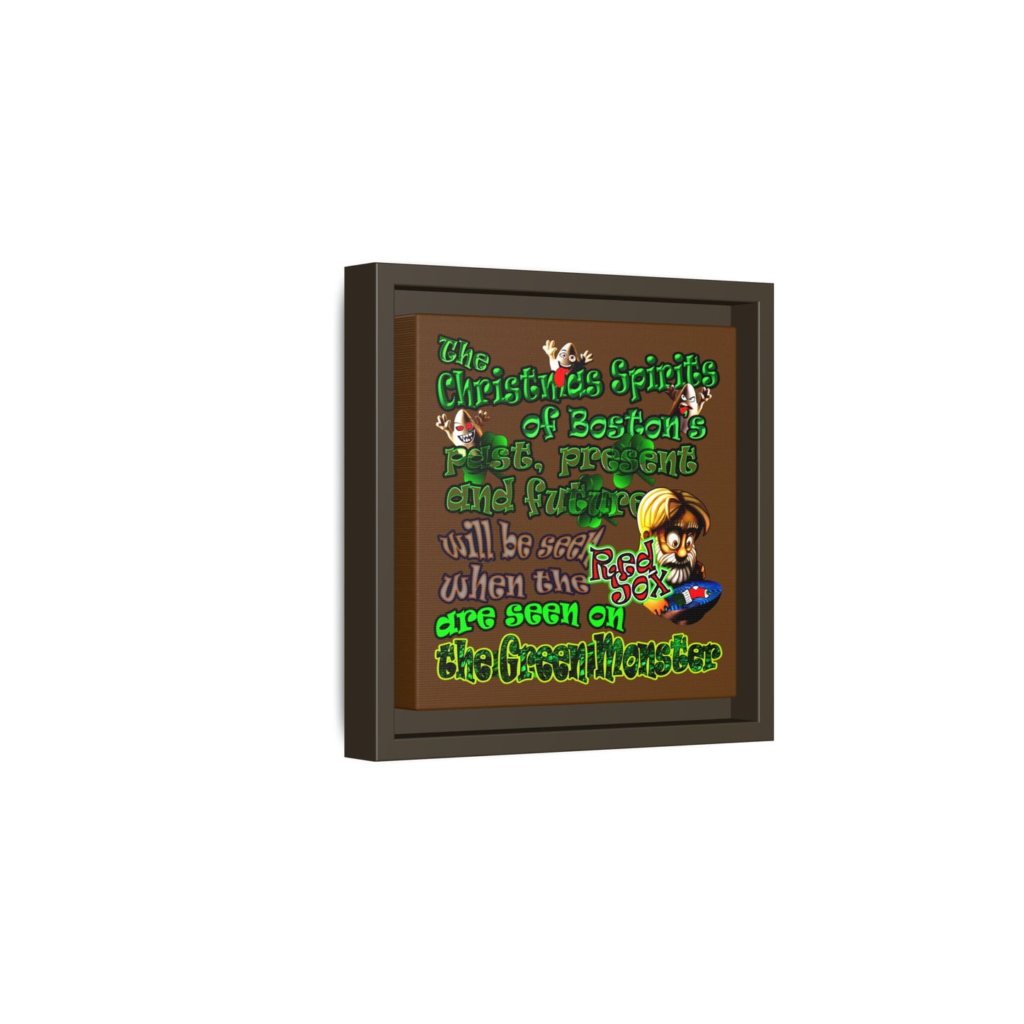 christmas spirits of boston - framed canvas art (brown)