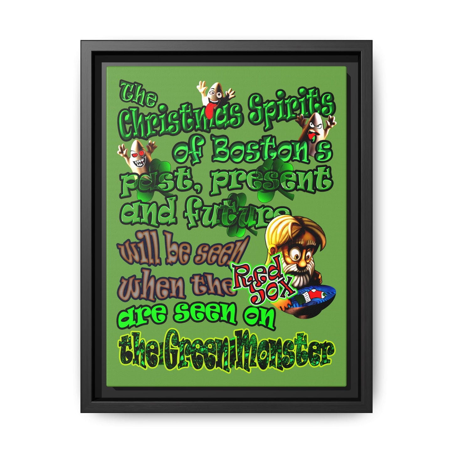 christmas spirits of boston - framed canvas art (green)