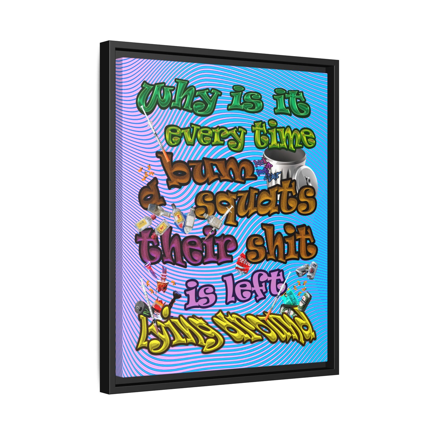 the bum's shit - framed canvas art (light blue-purple wave)