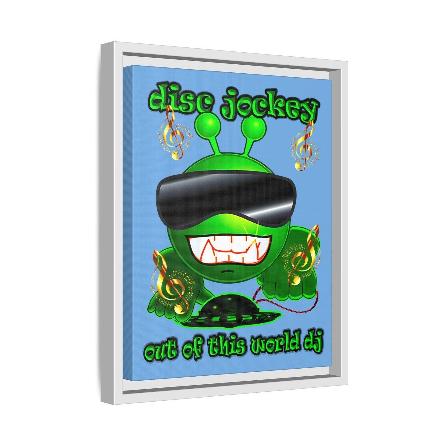disc jockey - framed canvas art (light blue)