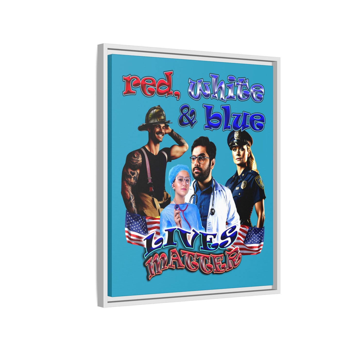 rw&b lives matter - framed canvas art (turquoise)