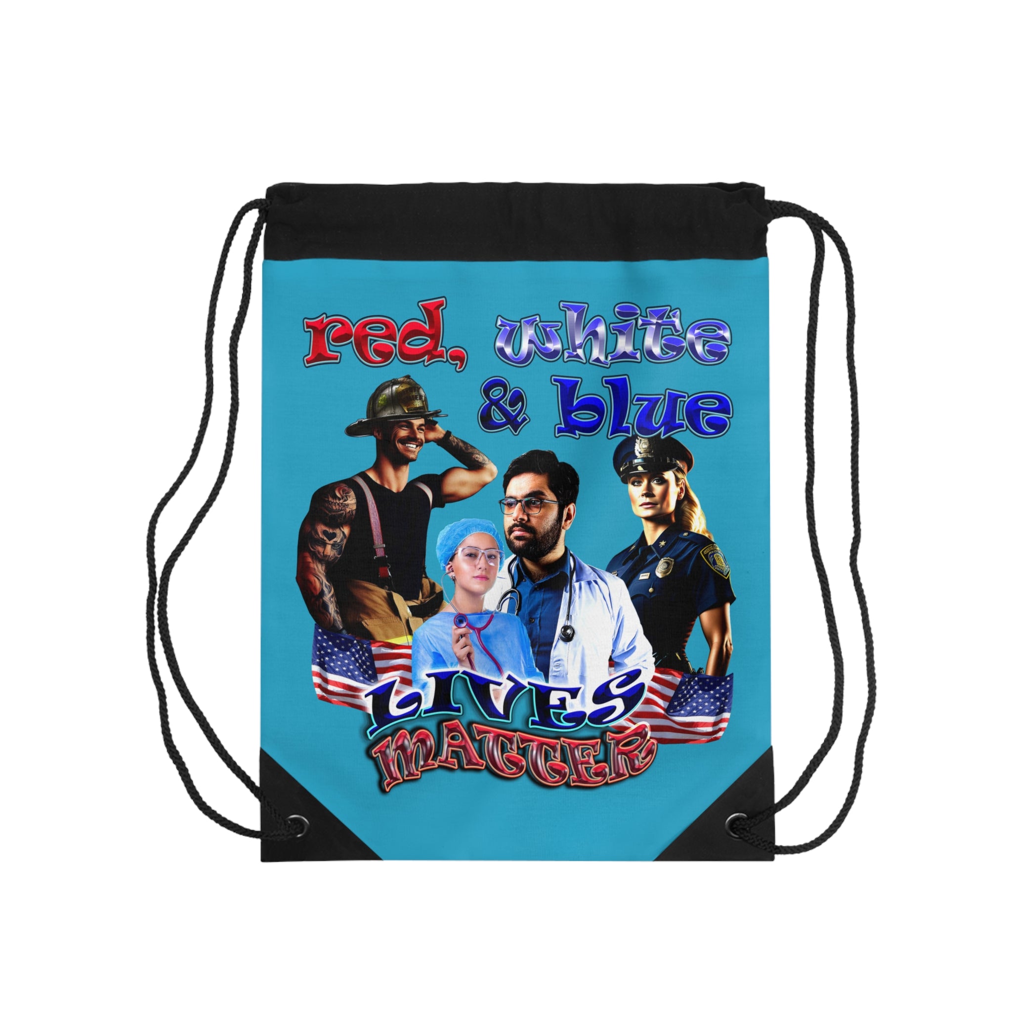 rw&b lives matter - Drawstring Bag (turquoise)