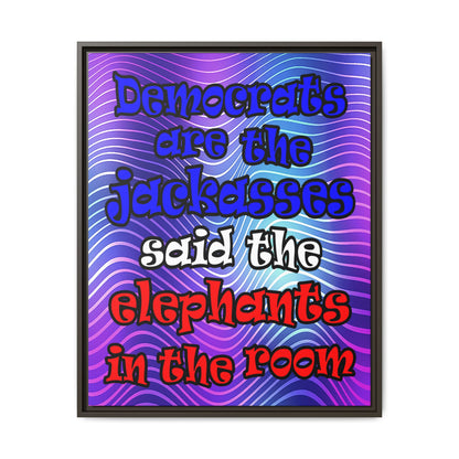 donkeys and elephants - framed canvas art (purple wave)