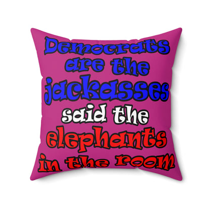 donkeys and elephants - Spun Polyester Square Pillow - (pink)