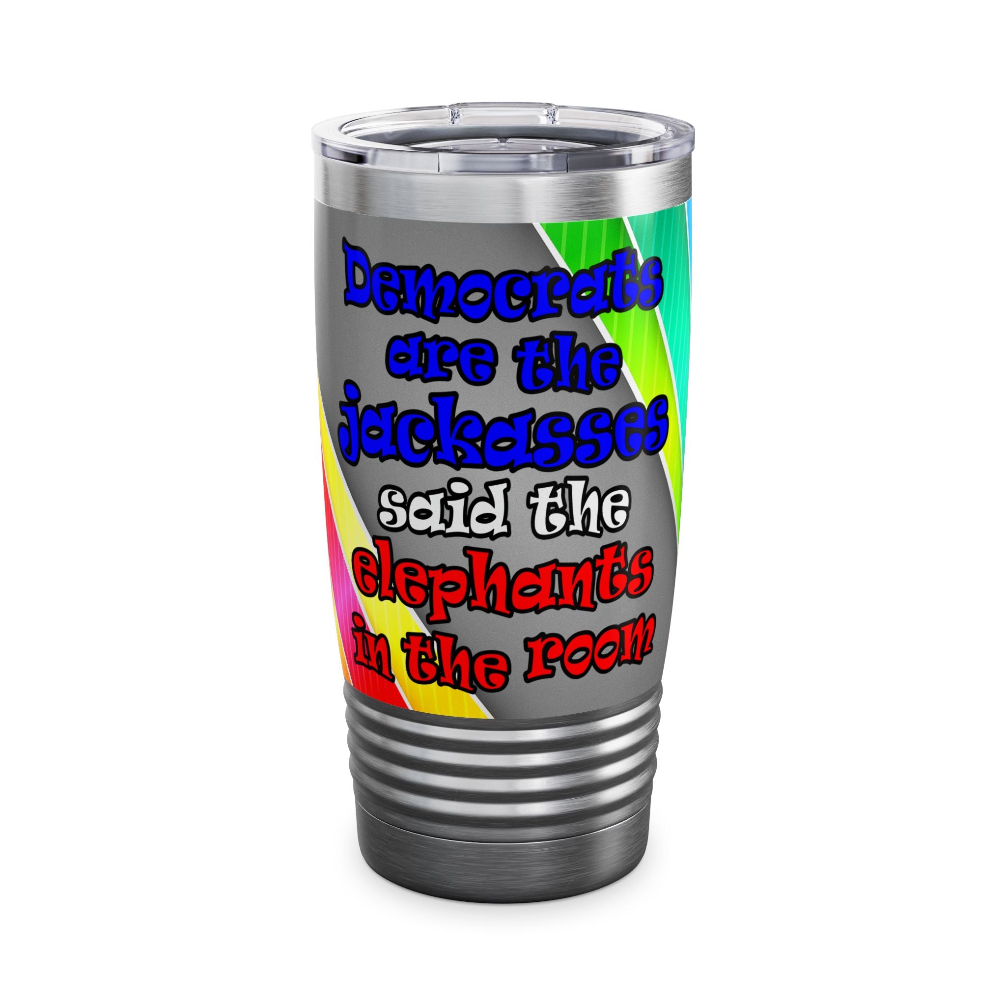 donkeys and elephants - Ringneck Tumbler, 20oz (rainbow split)