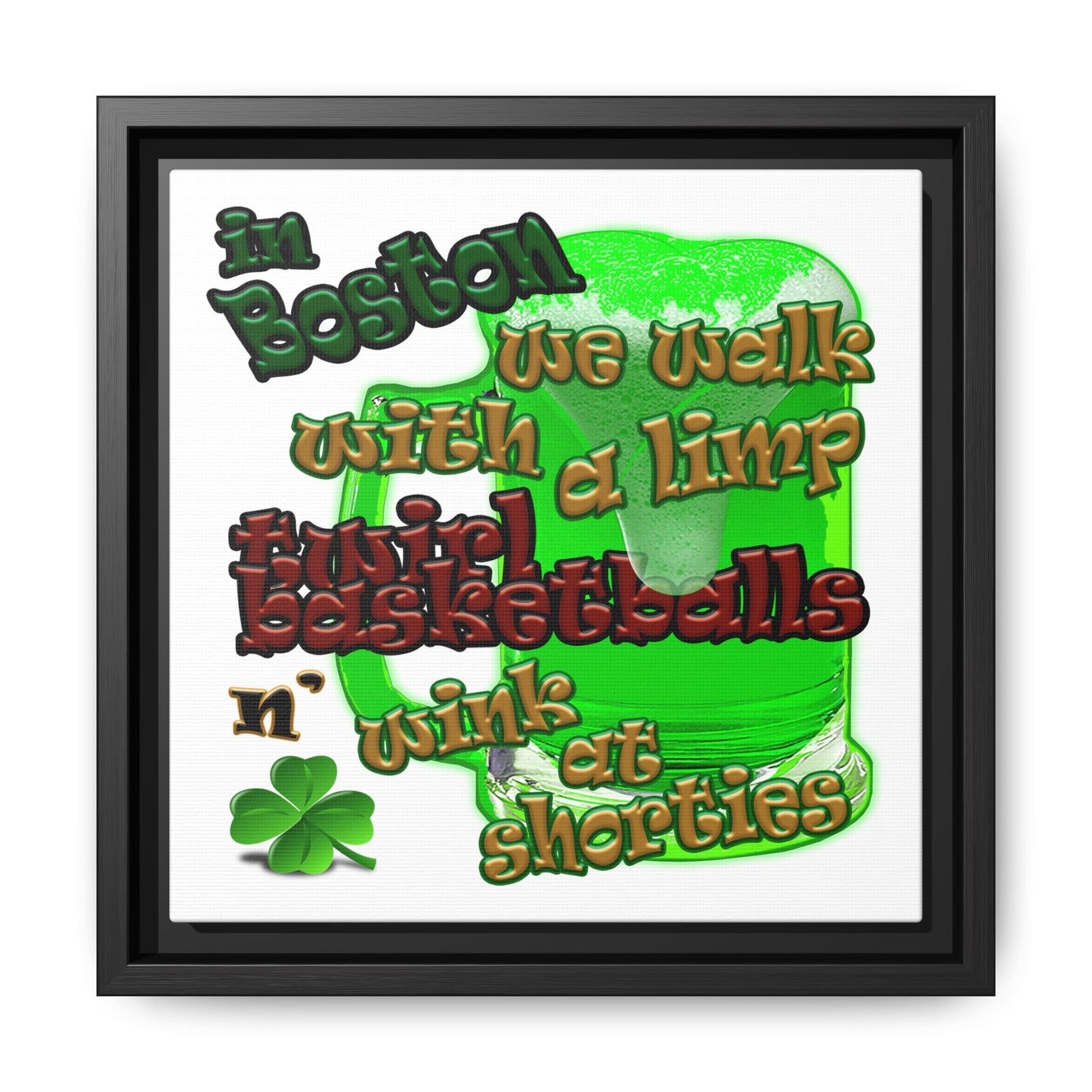 celtics logo - framed canvas art (white)
