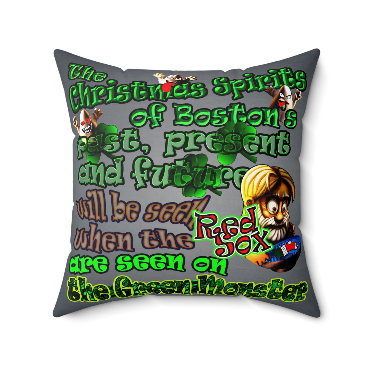 christmas spirits of boston - Spun Polyester Square Pillow - (grey-light grey)