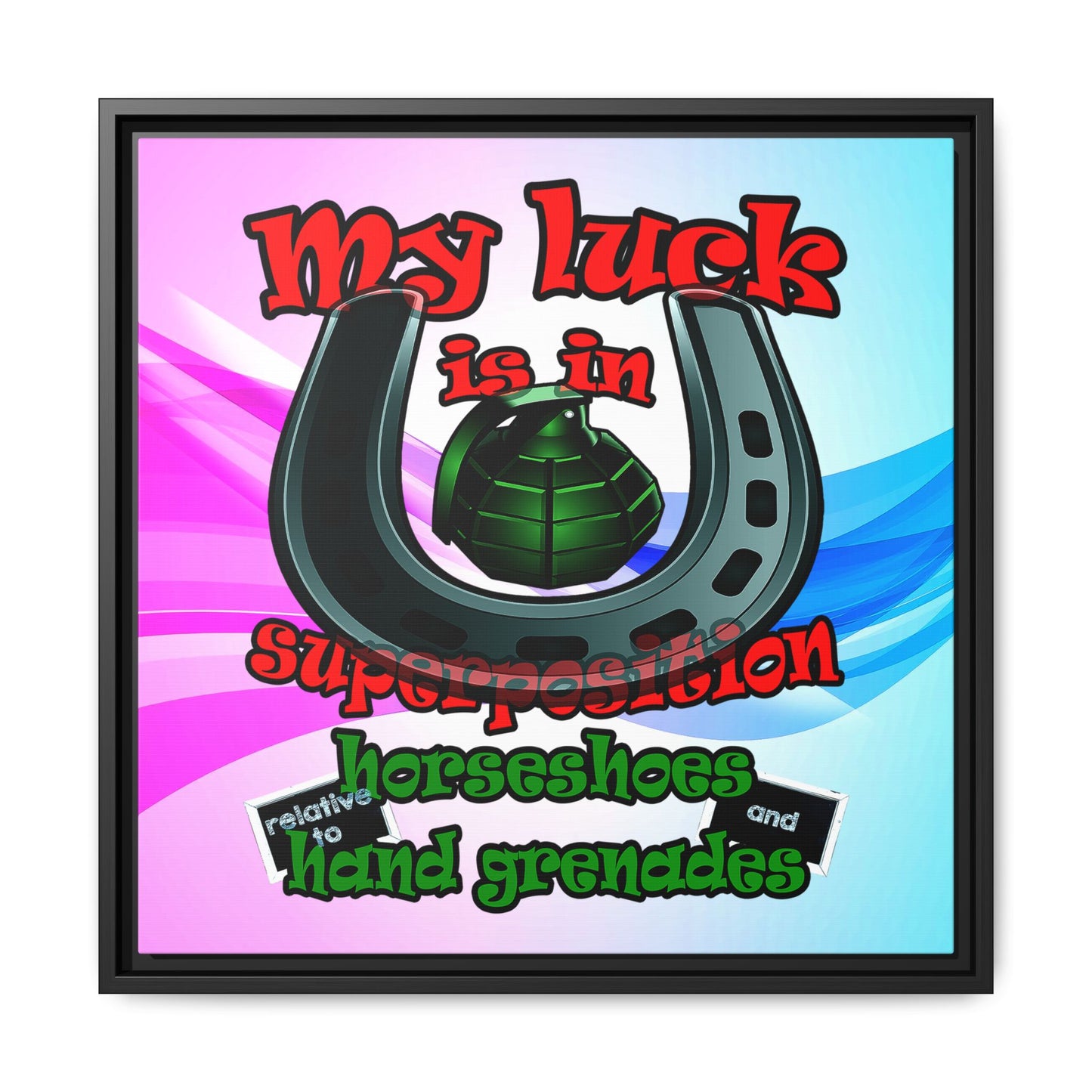 my luck - framed canvas art (light blue-pink wave)