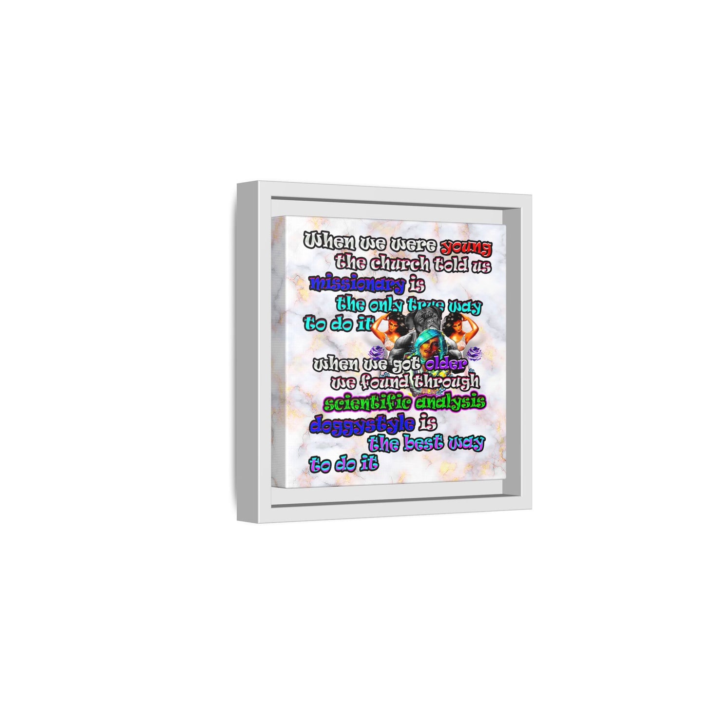 doggystyle - framed canvas art (white marble)