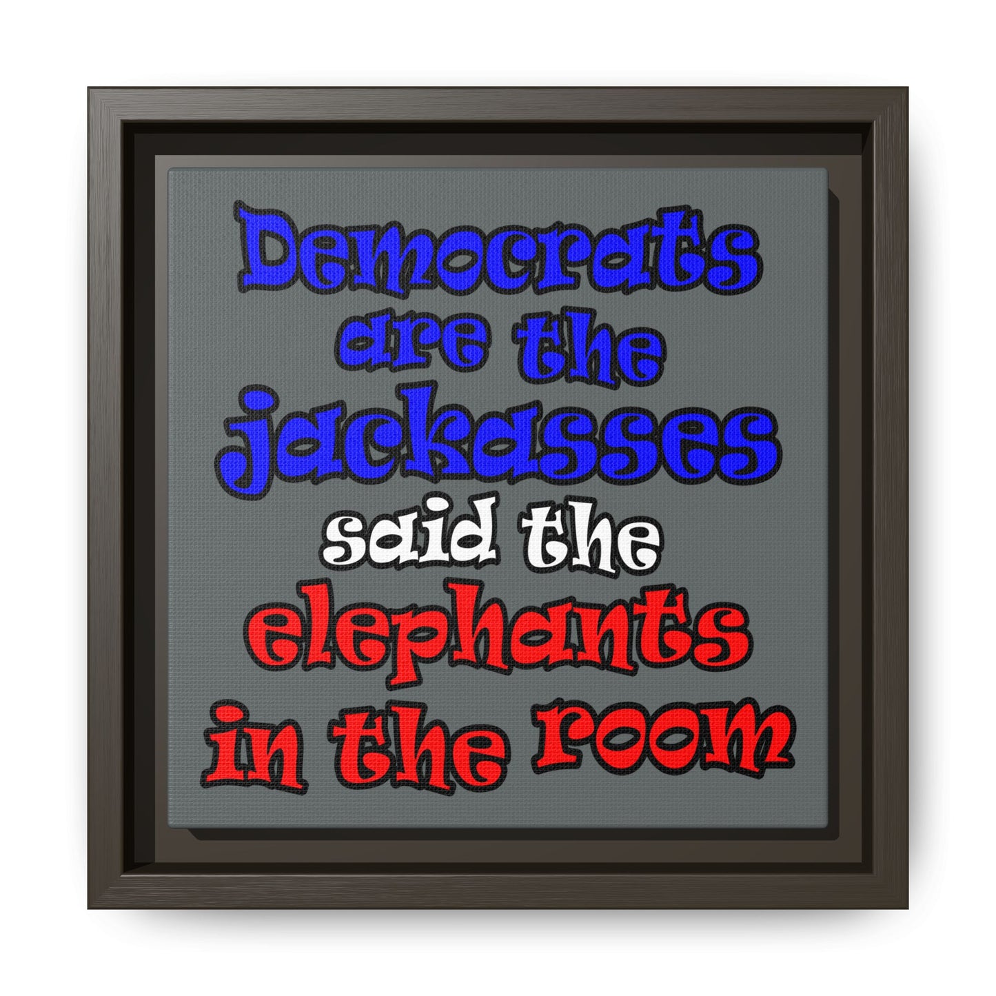 donkeys and elephants - framed canvas art (dark grey)