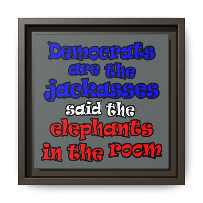 donkeys and elephants - framed canvas art (dark grey)