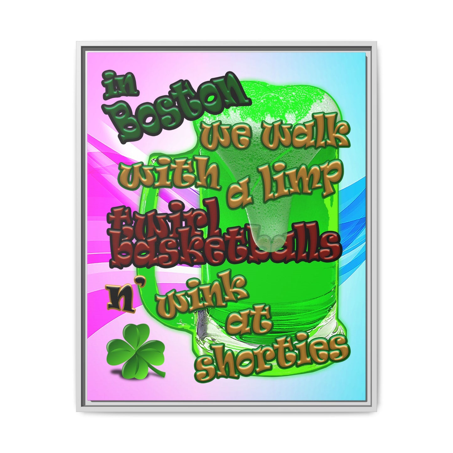 celtics logo - framed canvas art (light blue-pink wave)