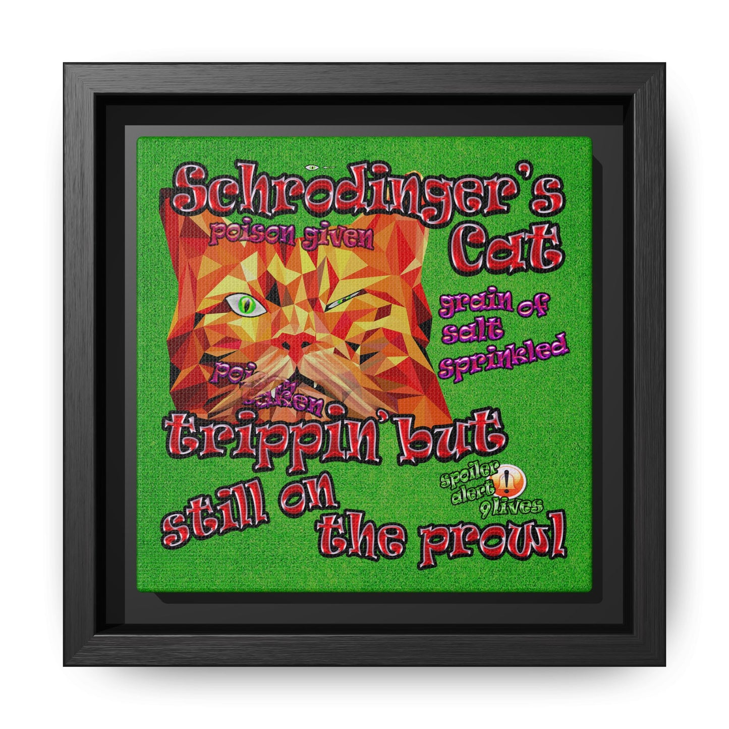 schrodinger's cat - framed canvas art (green turf)