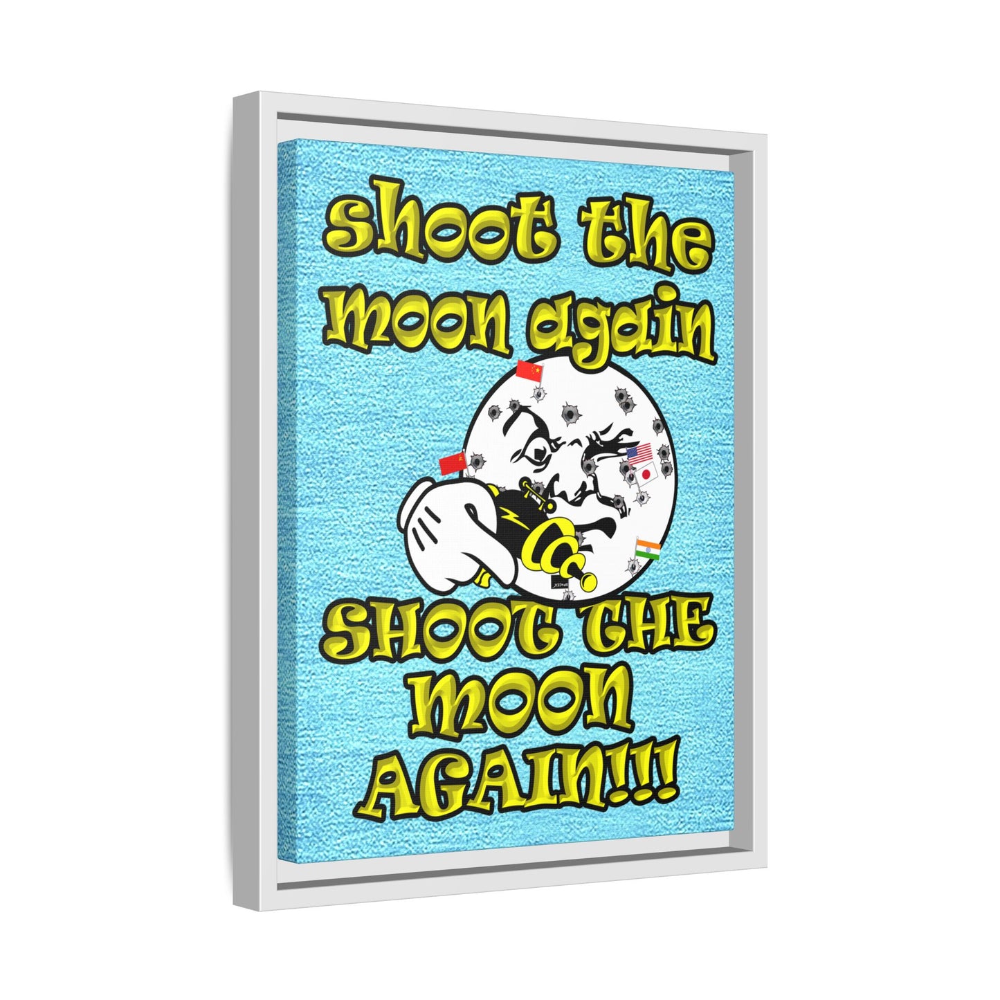 shoot the moon again - framed canvas art (faded blue)