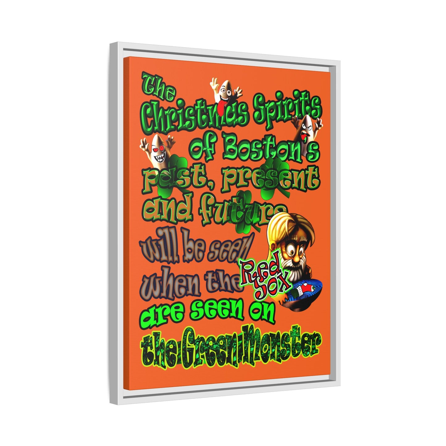christmas spirits of boston - framed canvas art (orange)
