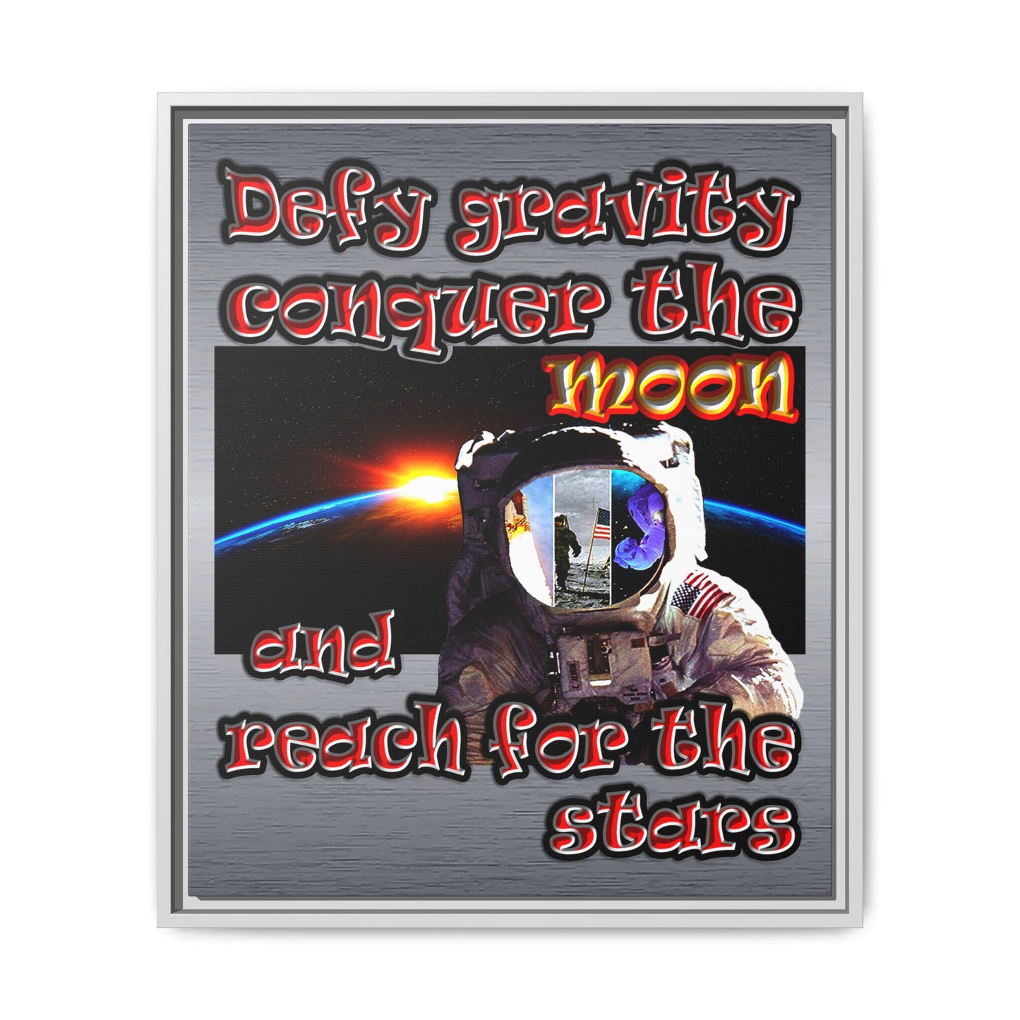 defy conquer reach - framed canvas art (brushed nickel)