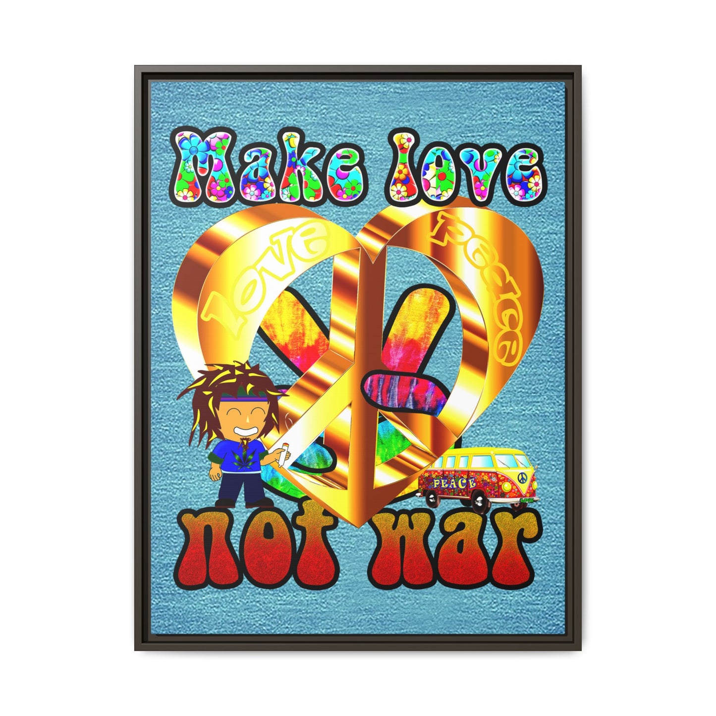 love peace - framed canvas art (faded blue)