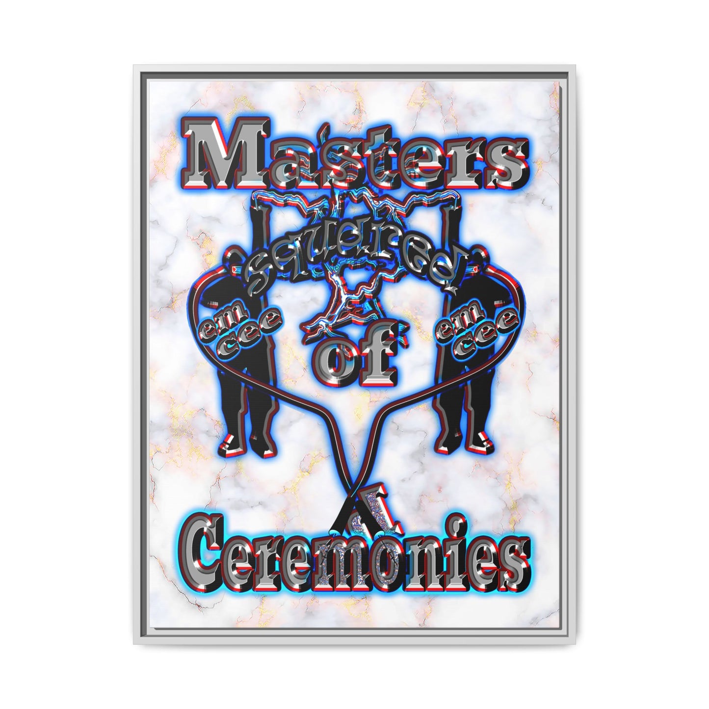 em cee squared - framed canvas art (white marble)