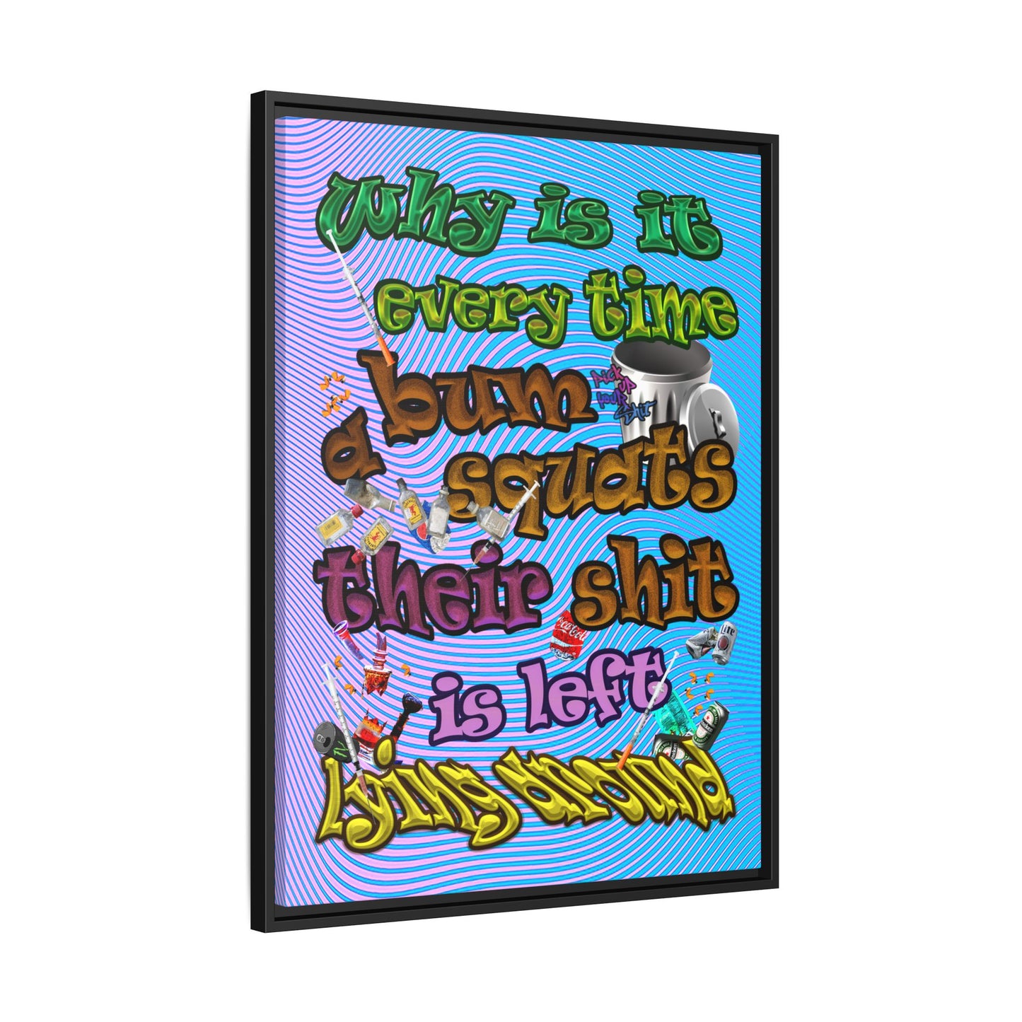 the bum's shit - framed canvas art (light blue-purple wave)