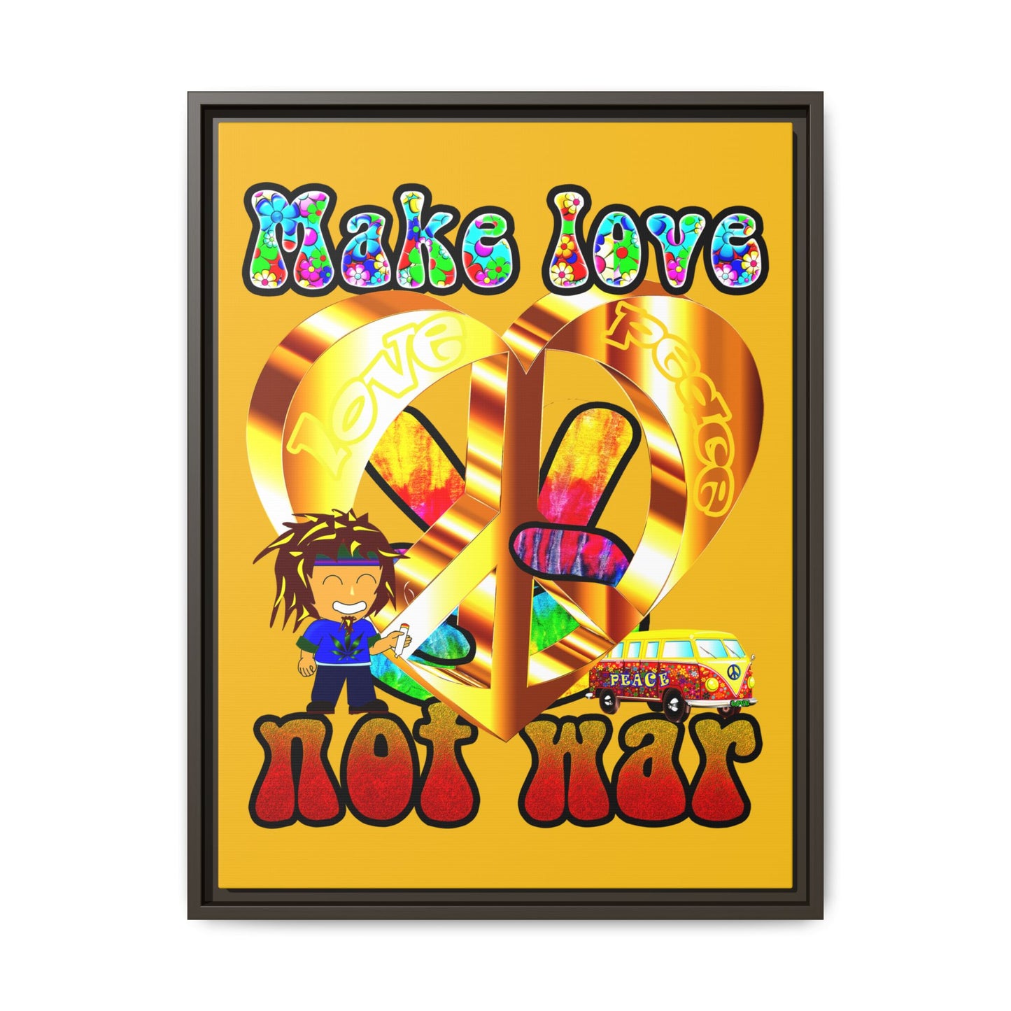 love peace - framed canvas art (yellow)