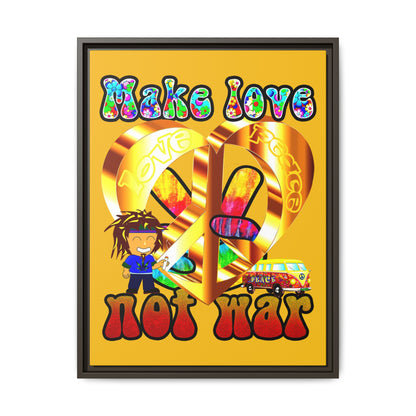 love peace - framed canvas art (yellow)