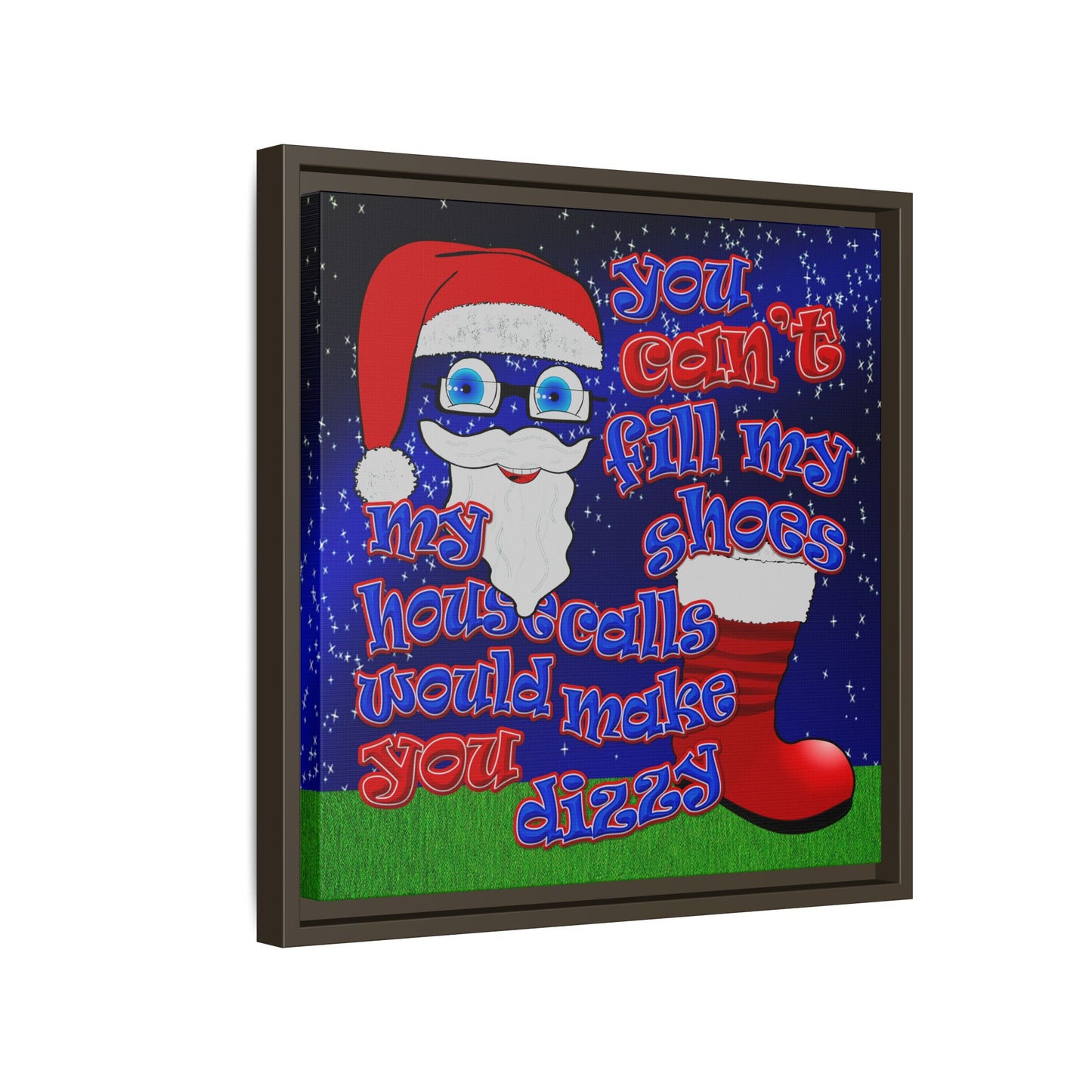 santa's shoes - framed canvas art ('snoops' background)