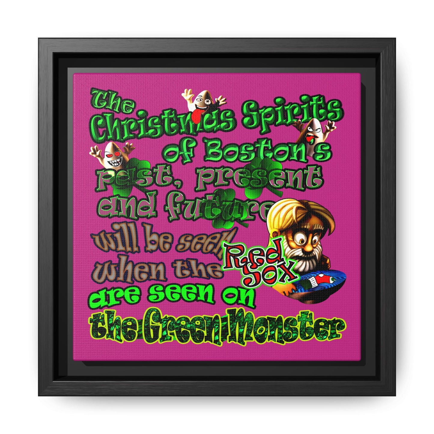 christmas spirits of boston - framed canvas art (pink)